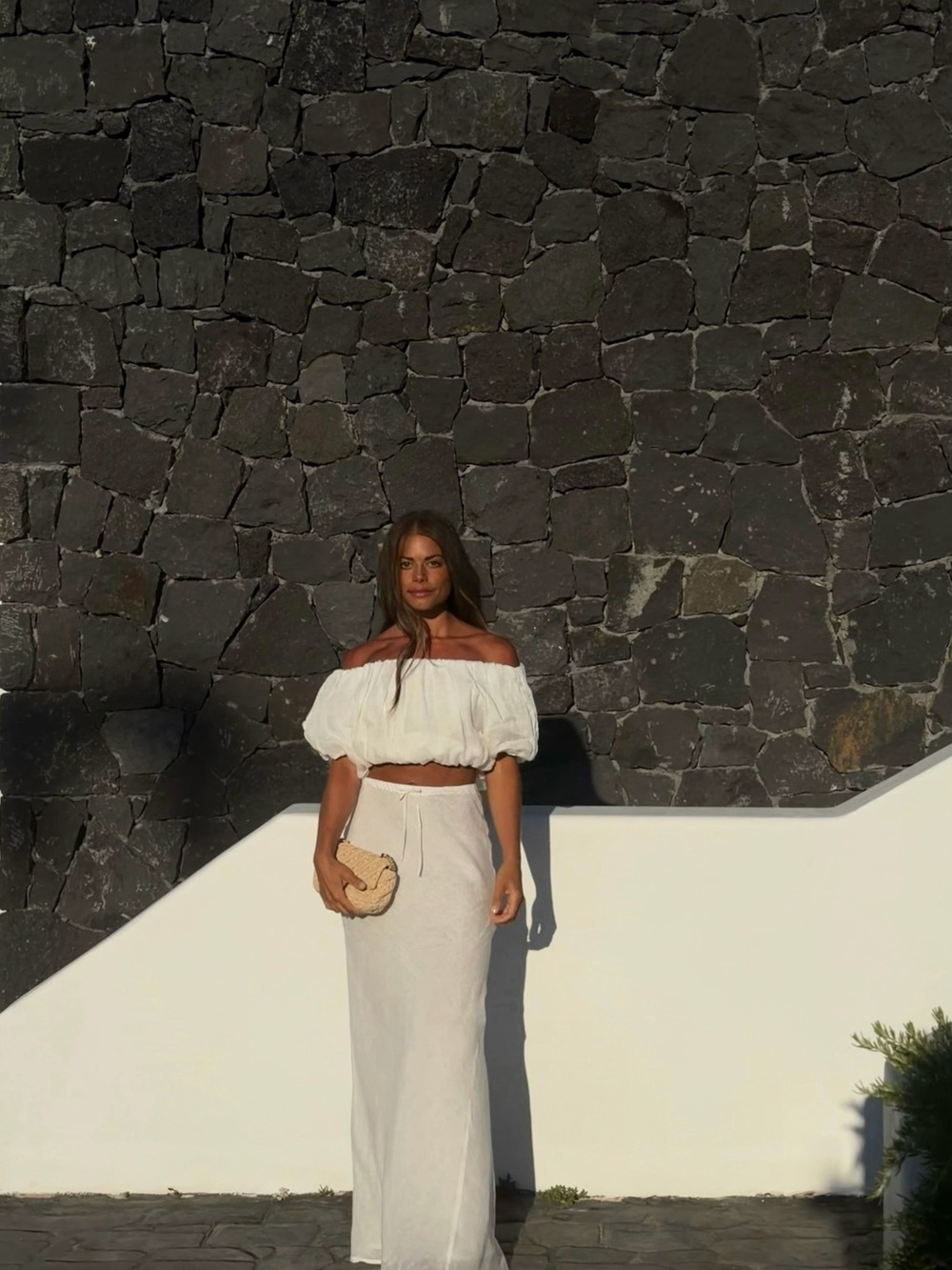 DISSH Arlo White Ramie Off Shoulder Bubble Top
